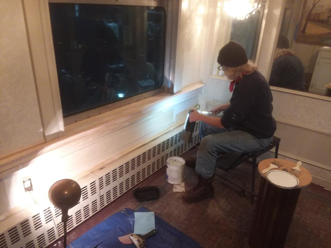 The walls of the dining room are being painted now that the repair work has been completed